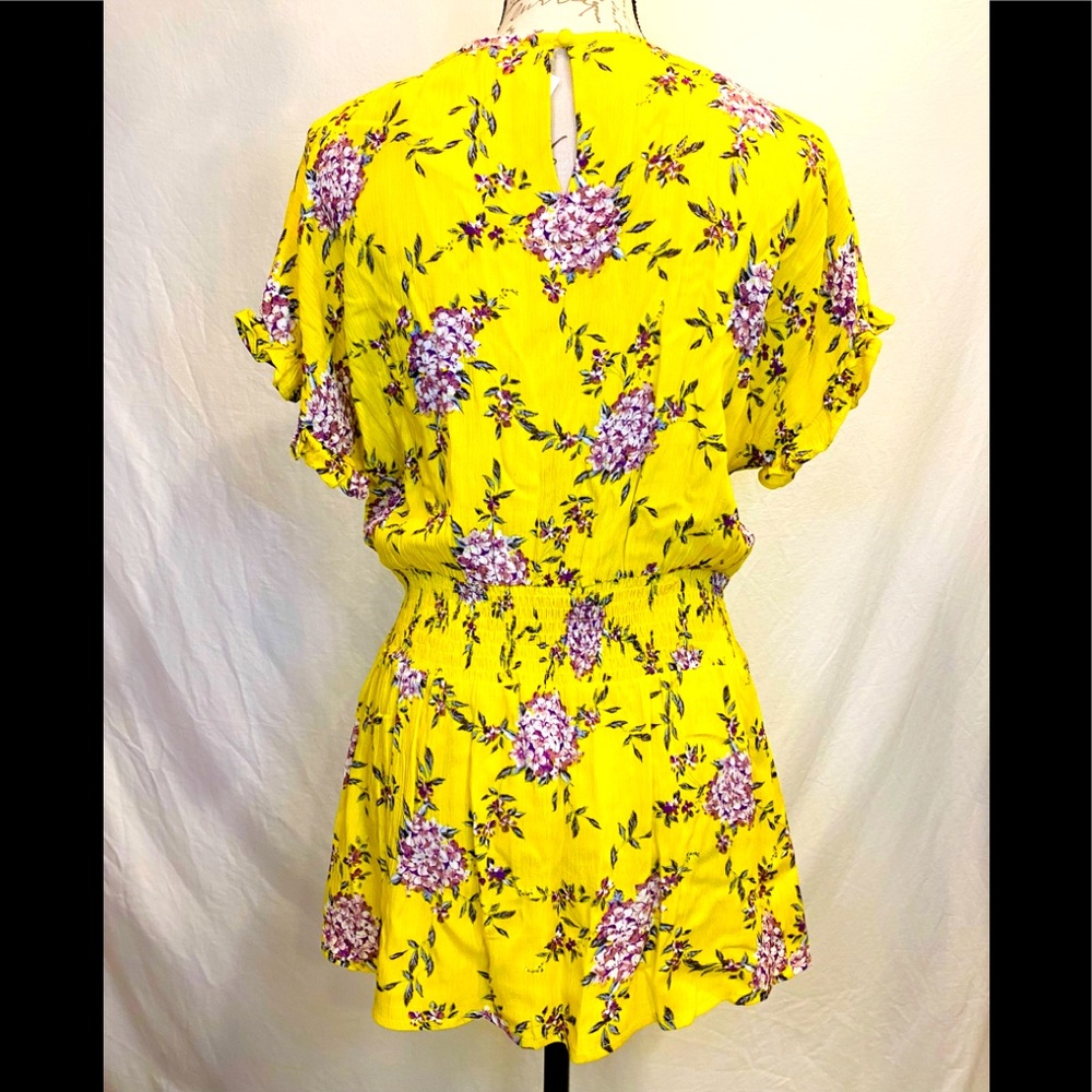 Staccato Yellow Surplice Smocked Waist Floral  Print Blouse - Picture 2 of 16
